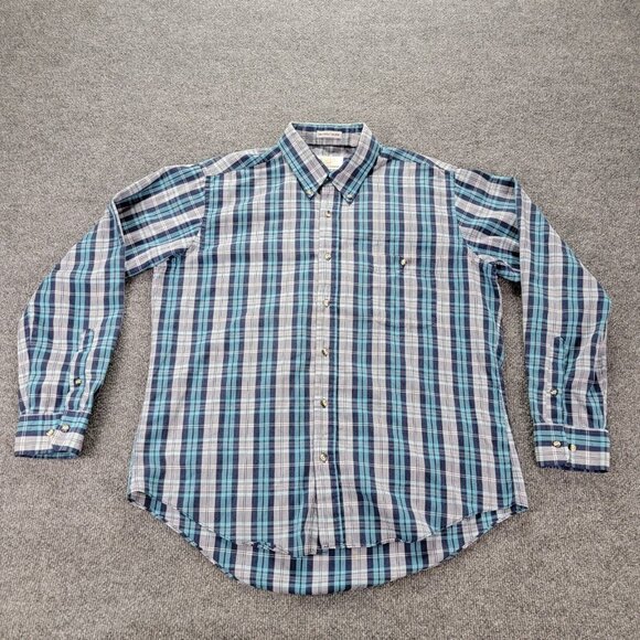 London Fog Shirt Large Blue Plaid Long Sleeve Button Down‎ Work Preppy Casual - Picture 1 of 9